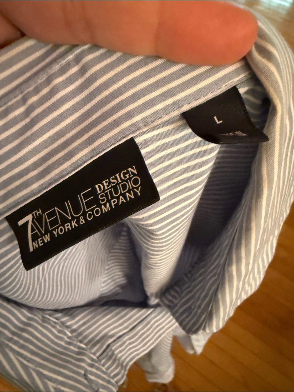 Blue Pinstripe Button-Up Shirt with White Lace Trim cotton - Picture 7 of 7